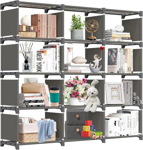 Estante Organizador Libros,12 Cubos Estantería de Almacenamiento,Libreria Organizador Multiusos,Estantería Modular,Organizadores de Armario Modernos para Libros,Juguetes,...