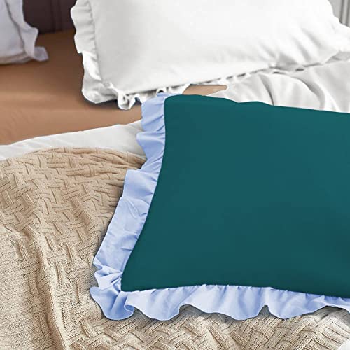 Image of YRM Bedding's Ruffle Beautiful Pillow Cover | Super Soft Elegant Premium Microfiber Frill Pillow Cover Set of 2 (18 inchx28 inch Inches) (Teal /Light Blue)