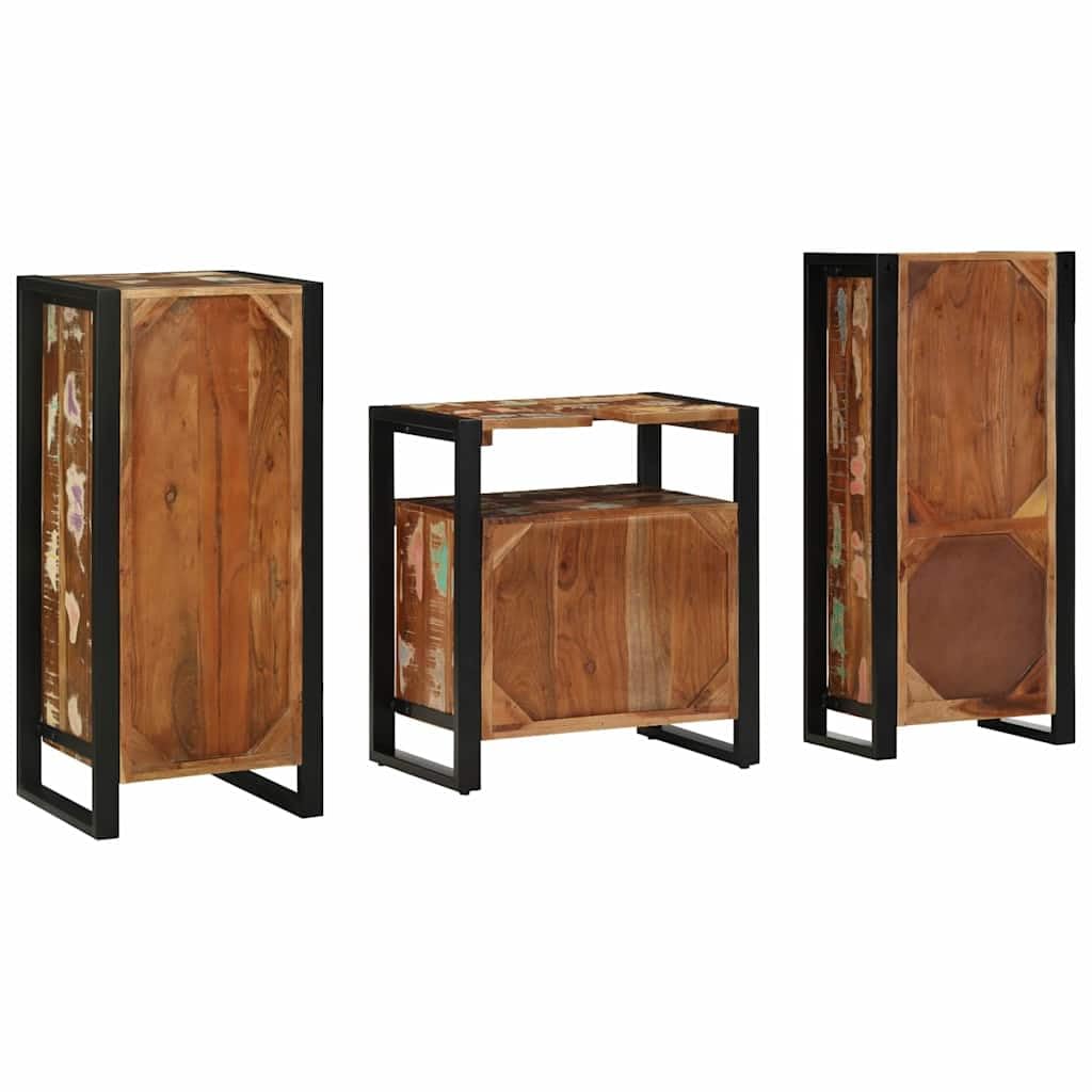 Juego de muebles de baño de 3 piezas, 40 x 35 x 90 cm, madera maciza renovada con marco de metal, diseño moderno para colgar y soporte para pequeños apartamentos y aseos