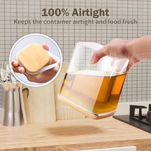 zreoktbe Square Storage Containers with Lids, Clear Food Storage Container Jar with Sealing Bamboo Lid for Noodles Flour Cereal Rice Sugar Tea Coffee Beans (20oz*5/40oz*2/67oz*1) by zreoktbe - Image 5