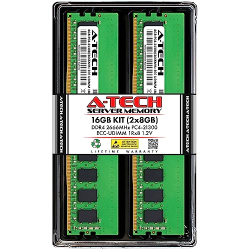 Image of A-Tech Server 16GB Kit (2x8GB) DDR4 2666MHz PC4-21300 ECC UDIMM 1Rx8 Single Rank 1.2V ECC Unbuffered DIMM 288-Pin Server & Workstation RAM Memory Upgrade Modules (A-Tech Enterprise Series)