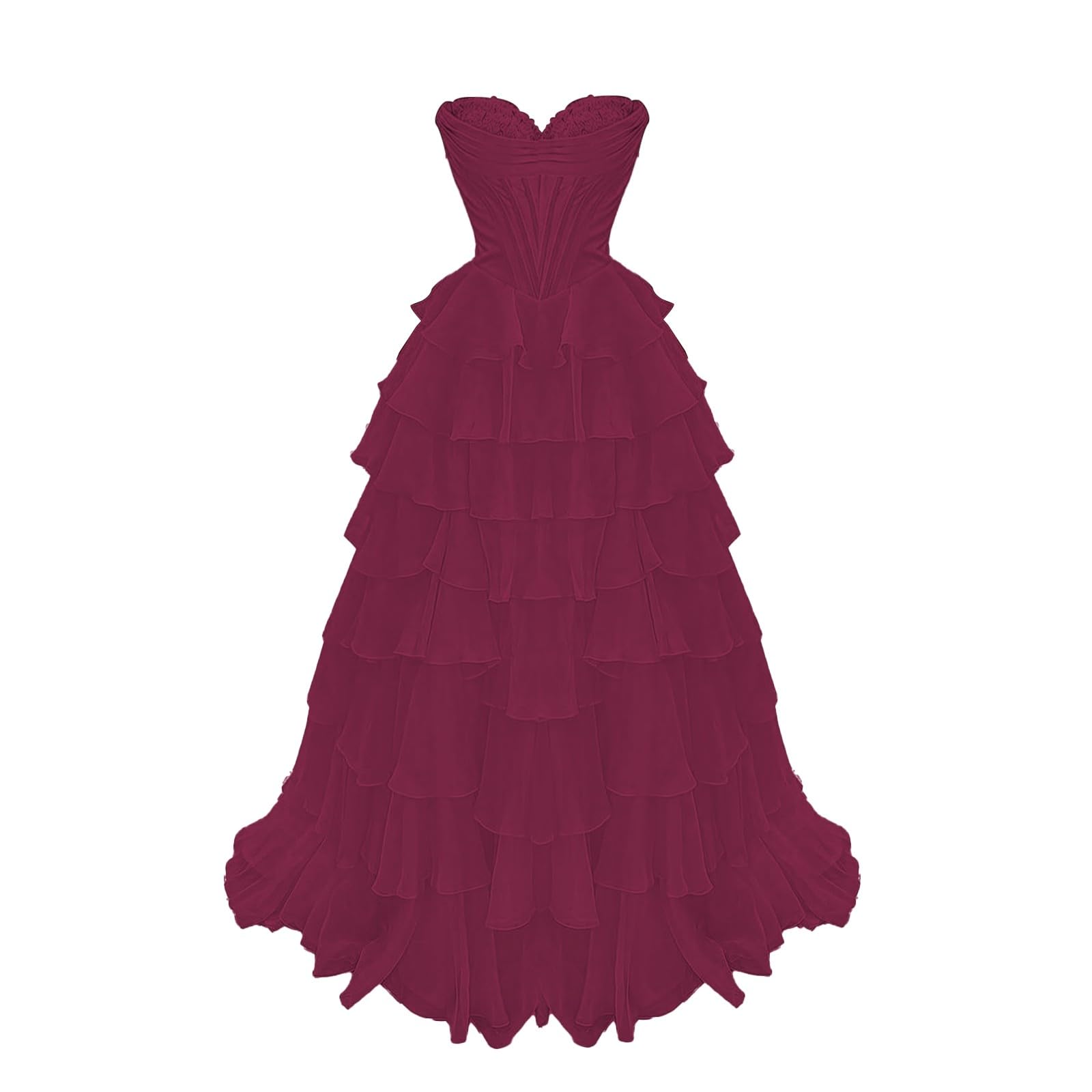 Generisch Abito da sera in chiffon senza spalline per corsetto 2025, lungo, a righe, con volant