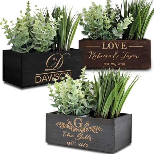 MYETCHEY Personalized Wood Planter Box, Indoor Wood Planter Box, Custom Planter Box, Personalized Wooden Box, Personalized Flower Pot, Name Boxes, Custom Flower Pot