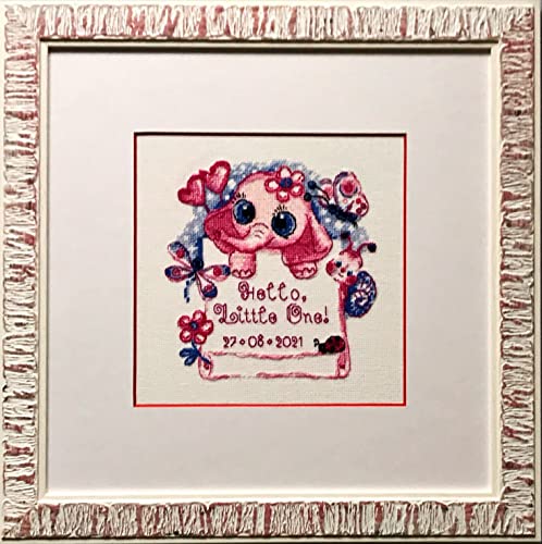 Image of RIOLIS - Hello, Little One! (for a girl) 1934, Cross Stitch Kits 6 inchx6 inch, Cross Stitch Kits for Beginners & Advanced, Crossstitching Kit, Embroidery Counted Stitching Kit, Girl Birth Record Announcement
