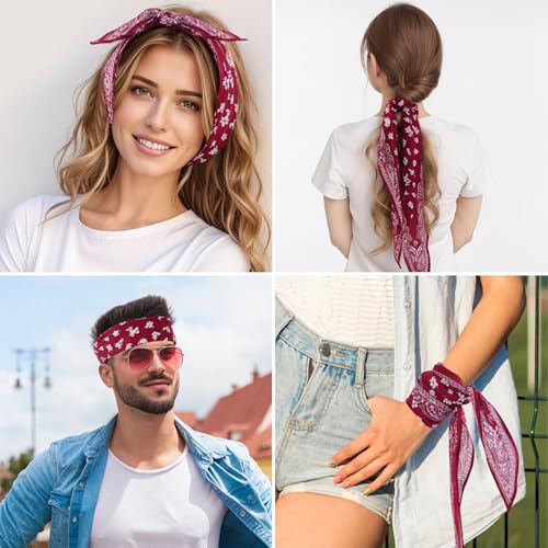 Obmwang Cotton Paisley Bandana Cowboy Bandanas Novelty Head Wrap Scarf Handkerchiefs For Women Men thumb #6