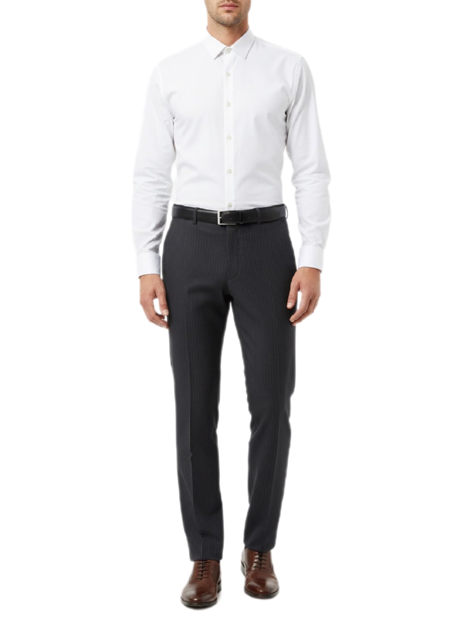 Classic Men's Dress Pants, Charcoal Grey Pinstripe, Slim Fit with Belt Loops of Pants Fabric of 1.2 Meters-picture-46