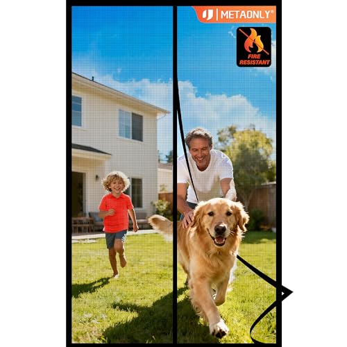 Image of METAONLY Fiberglass Magnetic Screen Door Mesh, Works for Patio, Sliding Door, Keeps Bug Mosquito Out, Fresh Air Flow, Fits 36 inch x 80 inch Door - Curtain Size 38 inch x 82 inch, Black