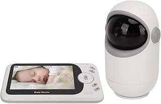 Monitor de bebê inteligente de 4,3 polegadas, monitor de bebê de vídeo sem fio com cabeça esférica rotativa, visão noturna infravermelha, conversa em dois sentidos, música integrada,(EU)