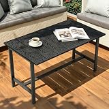 Outdoor Coffee Table, 33.4'L x 17.3'W x 18.1'H Rectangle Weather-Resistant Patio Coffee Table, Metal Heavy-Duty Frame Coffee Side Table, Waterproof for Garden, Porch, Balcony, Deck, Poolside, Black