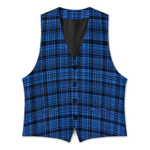 Classic Blue Plaid Men's Suit Vest Slim Fit Business Dress Party Pattern Waistcoat Vest Top3