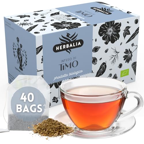 HERBALIA - Infusión de Tomillo en Bolsitas, Caja con 40 Bolsitas sin Grapas, 36 g de Tomillo para Infusiones y Tés