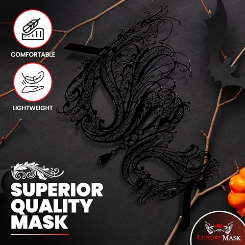 Image of Metal Filigree Masquerade Mask for Women - Swan Style Mask with Rhinestones for Mardi Gras, Prom, Halloween & Venetian Party