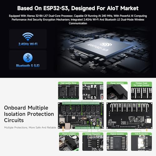 Waveshare Industrial 8-Channel ESP32-S3 WiFi Relay Module, Isolated RS485 Interface, Xtensa 32-bit LX7 Dual-core Processor, 240MHz, Multiple Isolation Protection Circuits, PoE Ethernet Port - Image 6