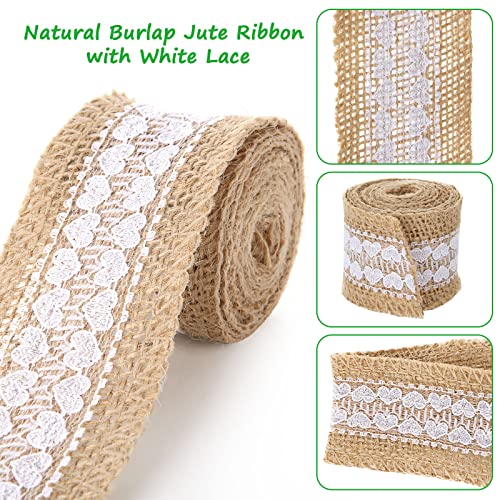 JMIATRY Burlap Jute Ribbon with White Lace, 24 Metres Natural Hessian Ribbon Roll with Lace Trim for Wedding Christmas - Image 3