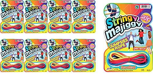 2CHILL Chinese Jump Rope (8 Packs) Elastic Skipping Rope Game for Kids & Adults | Colorful Stretchy Jump Rope for Kids, Girls and Boys. Party Favor. Physical Education Equipment.733-8s