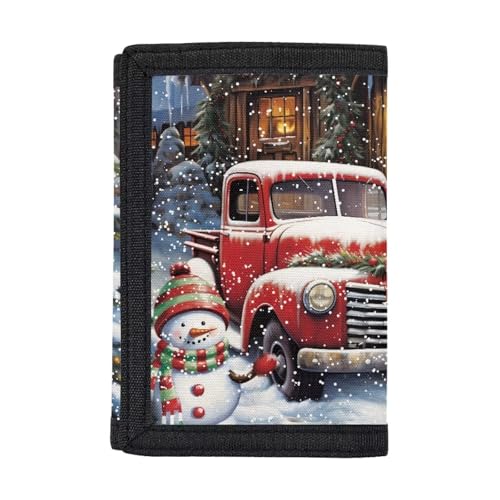 Rshubino Snowman Car Pattern Kids Wallet for Boys Portable Slim Purse with Hook and Loop Novelty Wallet with Coins Pocket for Birthday Christmas Festival