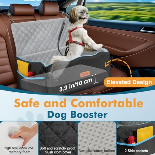 Tivray Hundesitz für Auto, Hundebett für große Hunde bis 27 kg oder 2 kleine Hunde, komfortabler Autositz mit Memory-Foam-Polster, abnehmbar & waschbar, Rückbanksitz für Haustiere, Schwarz+Grau