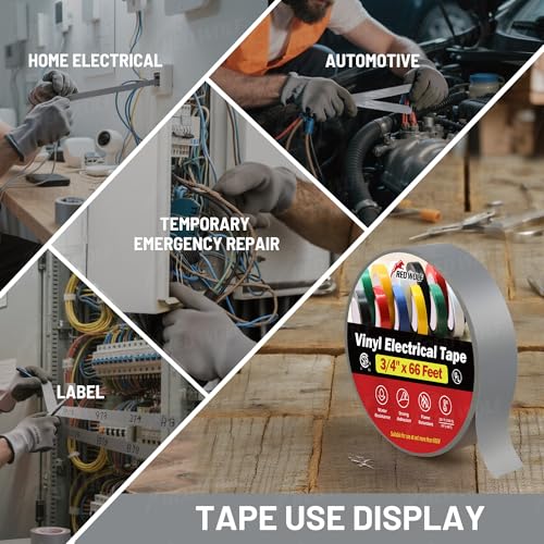 Image of RED WOLF 5 Pack Grey Electrical Tape 3 /4 Inch x 66 Ft Industrial Grade UL /CSA Listed 7 Mil Thick Flame Retardant High Temp Waterproof Electrical PVC Tape Electric Super Vinyl Rated 600V