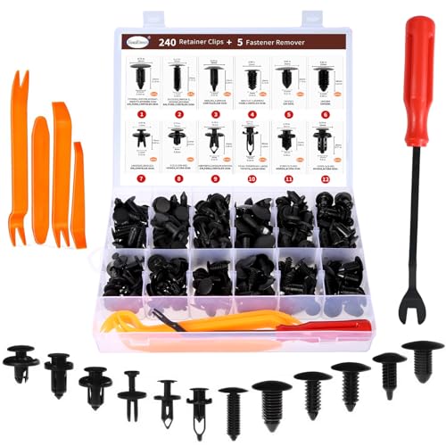 JinnEterri 240PCS Car Bumper Retainer Clips Kit - Auto Plastic Rivets & Push Fasteners Set, Most Popular Sizes for Door Trim, Panel, Fender - Compatible with GM, Ford, Toyota, Honda, Chrysler