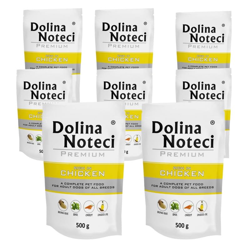Dolina Noteci PREMIUM Wet Dog Food Variety Pack, Complete & Balanced Gluten-Free Meat-Rich Recipes, Omega-3 EPA & DHA, Digestive, Skin & Coat Support, No Artificial Colours Chicken, 8x500g