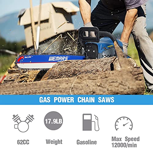 62Cc Gas Chainsaws 20 Inch Bar Power Chain Saws, Gas Powered Chainsaw 2 Stroke Handed Petrol Gasoline Chain Saw For Cutting Wood Outdoor Garden Farm Home Use With Tool Kit(6220G1) #TOP4