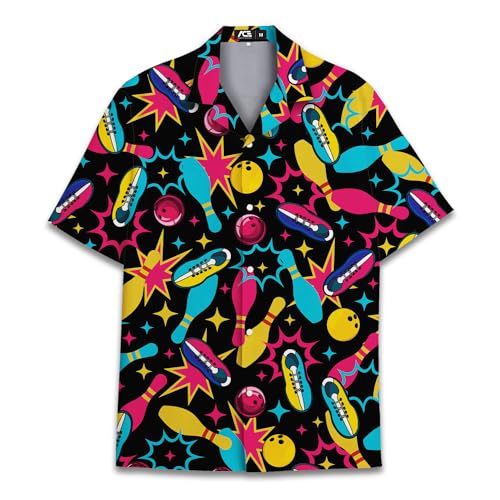 Camisa havaiana engraçada masculina casual de verão para homens manga curta camisa de botão, Boliche