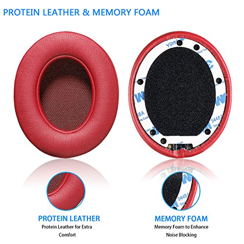 Studio 2.0 Replacement Earpads - JECOBB Almohadillas para Oreja con Cuero de Proteína y Espuma de Memoria para Beats Studio 2 Wired/Wireless, Audífonos Over-Ear B0500 / B0501 de Dr. Dre SOLO (Rojo) miniatura 3