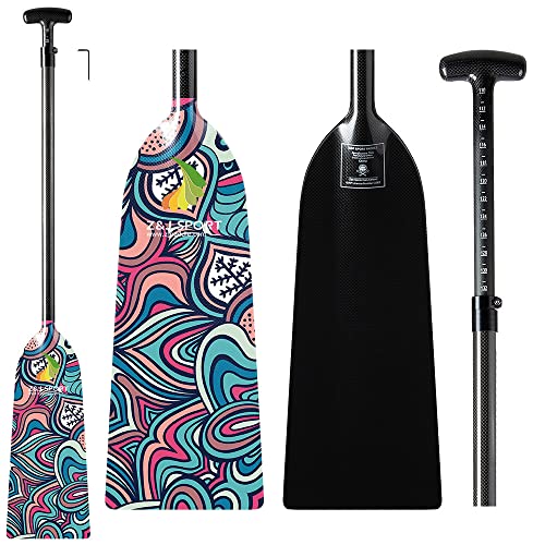 Z&J SPORT Adjustable Dragon Boat Paddle, IDBF Approved Carbon Fiber Paddle, Graphic Paddle with Adjuster for Dragon Boat Race with Adjustable T Handle (Range: 43”-52” /110cm-132cm) (DW05)
