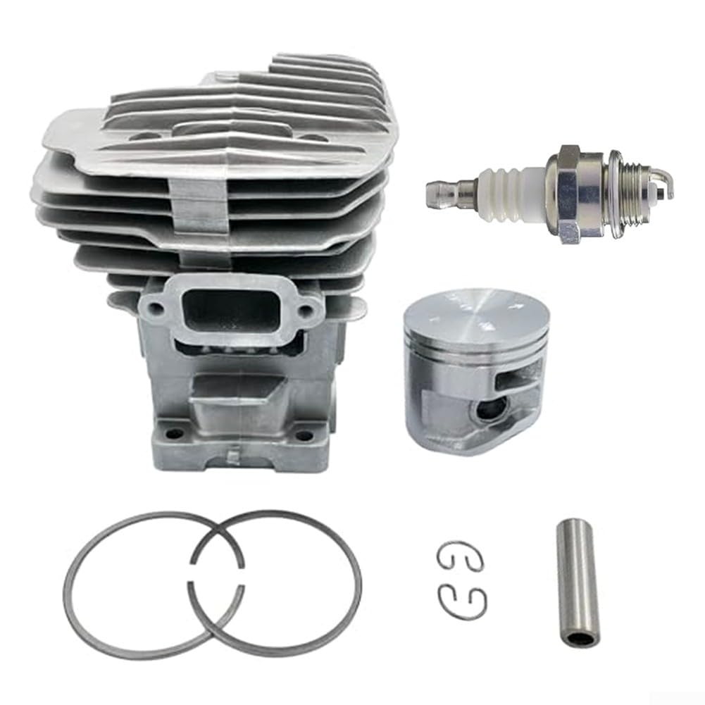 Kit cilindro per motosega Ms391 da 49 mm con clip per anelli pistone compatibile con 1140-020-1204 Set di ricostruzione del motore in metallo Finitura argentata per attività di riparazione e restauro