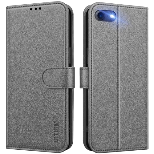 UITUIM Coque pour iPhone SE 2022 / iPhone SE 2020 / iPhone 8/iPhone 7/iPhone 6S/iPhone 6 Coque Etui Portefeuille Cuir avec Rabat Porte Carte Clapet Flip Case Étui Housse Coque de Protection,Gris