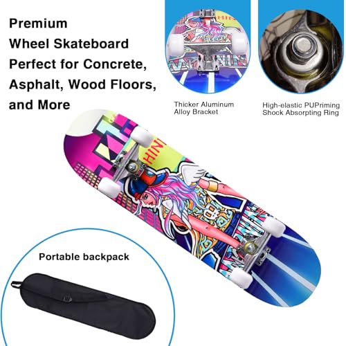 Image of Skateboards for Beginners Kids Boys Girls and Adults,31''x8'', 7-Layer Maple, Double Kick Concave, Fascinating Cool, Solid&Durable