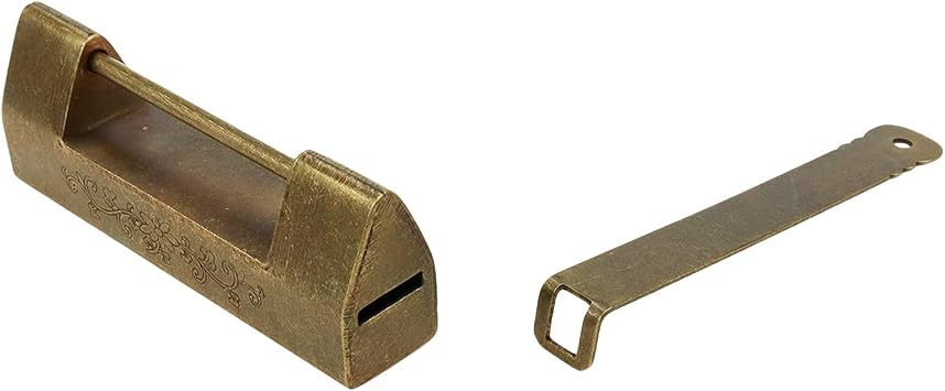 Quluxe 3 Inch Vintage Antique Lock Old Chinese Lock Retro Padlock with Key for Jewelry Storage Box Wooden Suitcase Drawer - Bronze Flower Carved