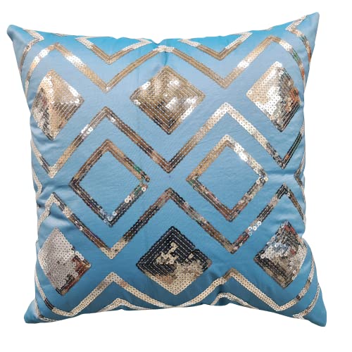 Image of Checks Blue Silver Sequin Cushion Covers Size - 40x40 (Pack of 5)