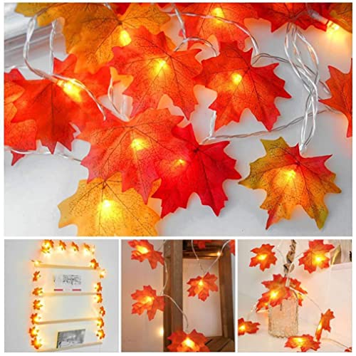Guirnalda de otoño iluminada Decoración de Acción de Gracias, Guirnalda con pilas Hojas de arce con luces, Cadena de luces de otoño de boda Decoración para el hogar Decoraciones para interiores y ext