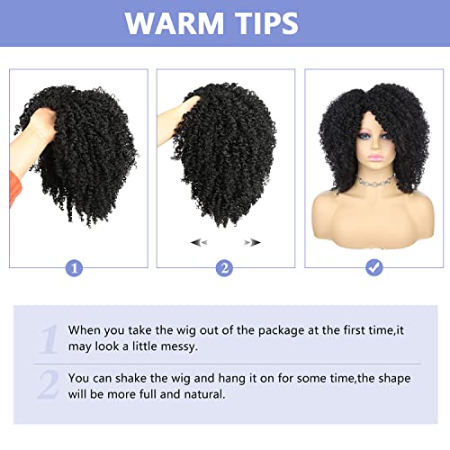 Hanne Fashion Short Kinky Curly Wigs Black Side Part Wig Afro Curly Wig Twist Out Wig African American Wigs Heat Resistant Fiber Synthetic Full Wigs For Black Women (1B) #TOP3