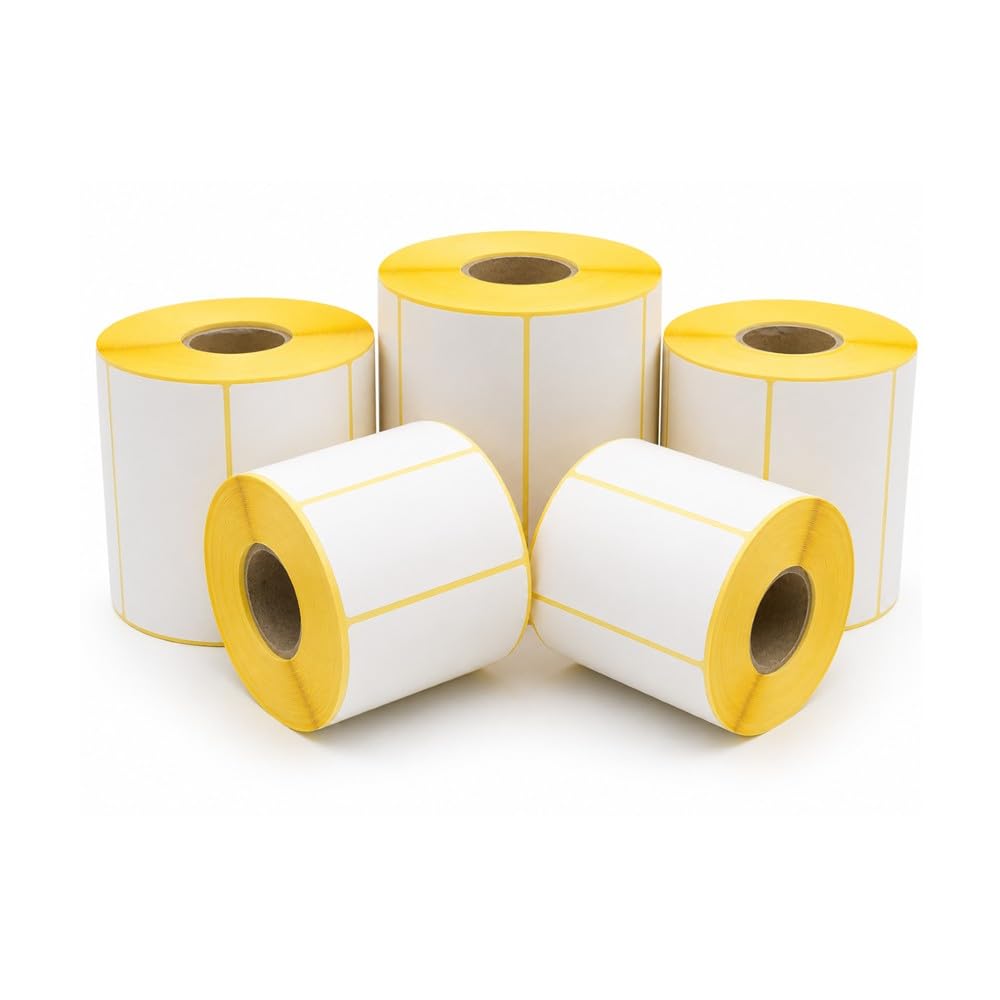 F.C. Distribution Etichette Termiche 60x75 mm 5 Rotoli da 500 Etichette, 2500 Pezzi Totali Anima 25 mm Per Stampanti Termiche, Spedizioni, Magazzino e Logistica