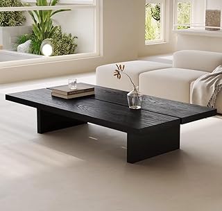 47" Rectangle Wood Coffee Table for Living Room - Modern Low Profile Center Table with Walnut Grain Finish, Minimalist Black Wood Table for Lounge, Office(Black)