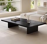 47' Rectangular Walnut Grain Coffee Table - Minimalist Modern Coffee Tables for Living Room, Japanese Tea Table, Low Profile Center Table for Home & Office (Black)