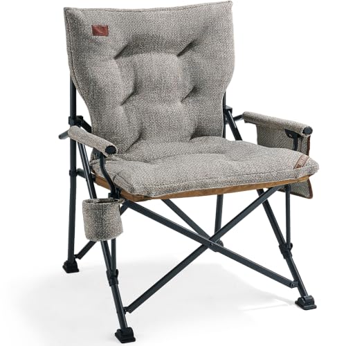 Image of EVER ADVANCED Padded Oversized Folding Camping Chair for Adults, Heavy Duty Lawn Chair with Side Pockets, Portable Collapsible Quad Chair for Outside, Support Up to 500lbs, Brown