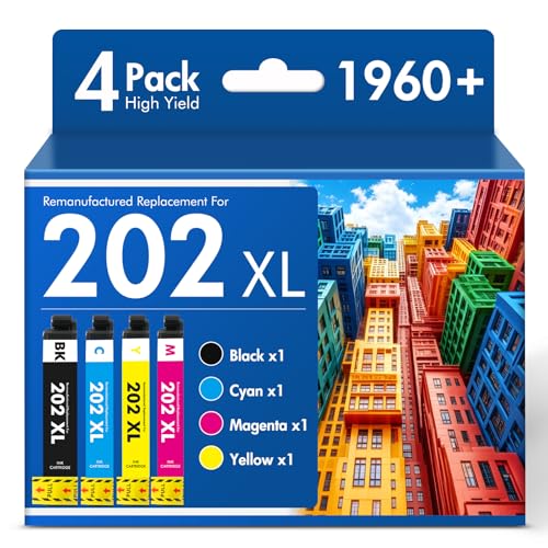 Image of Remanufactured Replacement for 202XL WF-2860 Ink Cartridges Multipack | Compatible for 202XL for Epson Printer WF-2860 WF2860 WF 2860 Expression Home XP-5100 XP5100 XP 5100 (4 Pack B /C /M /Y)