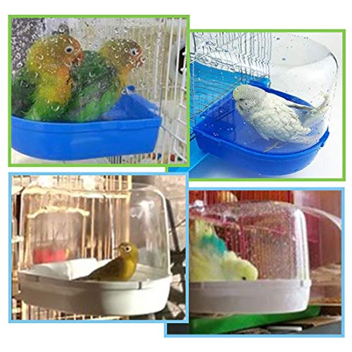 Image of PINVNBY Parrot Bath Box Bird Bathtub Parakeet Bathing Tube with Bird Perches Stand Paw Grinding Cage Accessories Ideal for Small Birds Lovebirds Canary Finches(3 PCS Random Color)