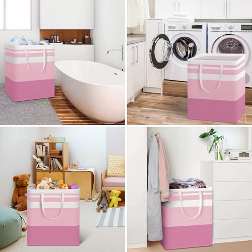 HomeHacks 2 Pack Large Laundry Baskets, Waterproof, Freestanding Laundry Hampers, Collapsible Clothes Hamper with Reinforced Handles in Laundry, College Dorm, Bathroom, Bedroom (Blue+Pink, 100Lx2)