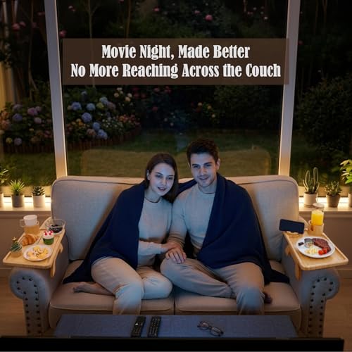 Image of Nnewvante 2 Pack Couch Table on Arm,3 in 1 Large 15.36 inchx9.85 inch Bamboo Couch Cup Holder Sofa Armrest Clip on Tray with 360Rotated Phone /Drink Holder