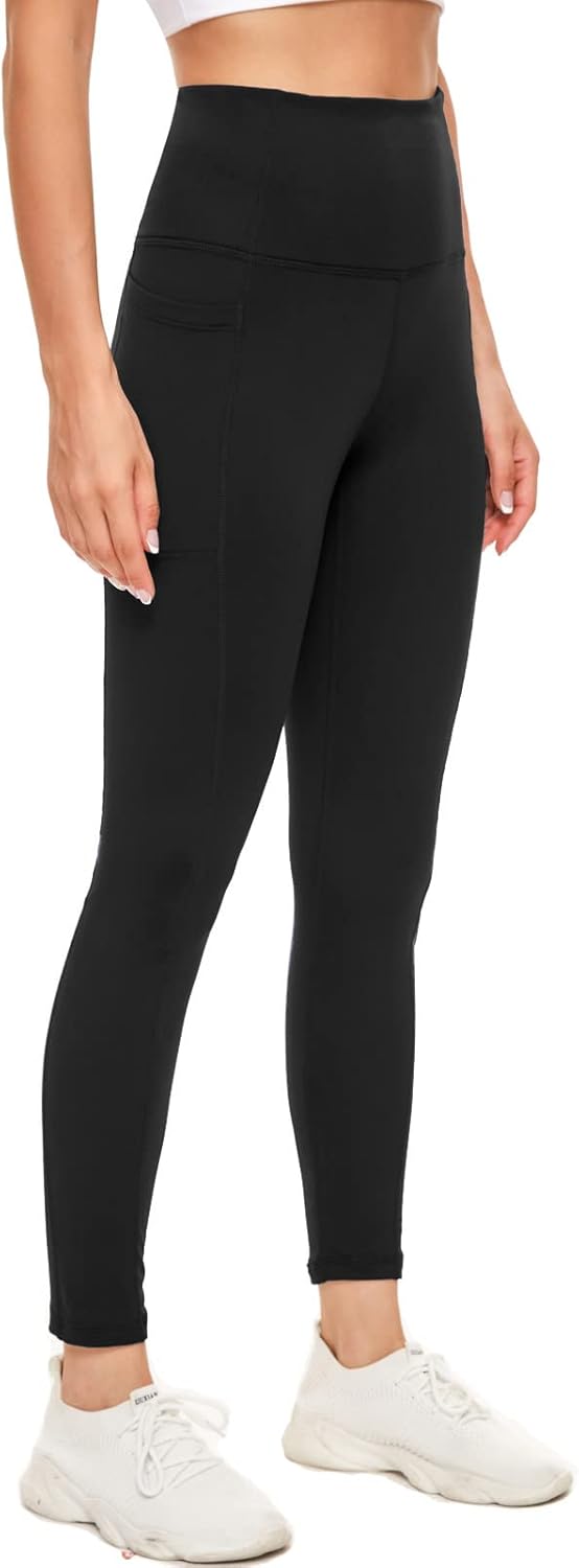 BATHRINS Fleece Lined Leggings for Women with Pockets Winter Warm High Waisted Yoga Pants Running Tights
