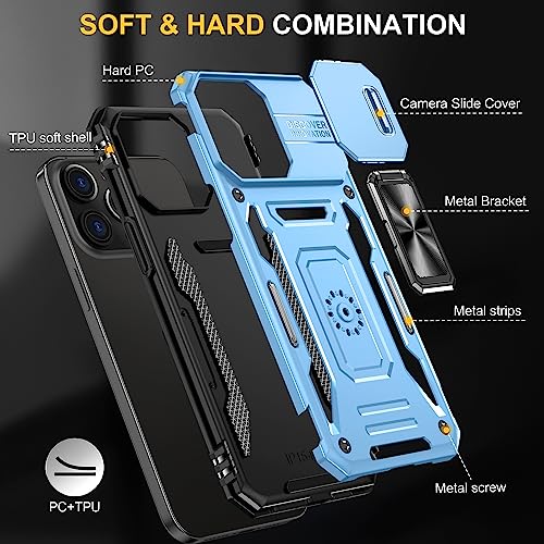 Image of Polycarbonate Slide Camera Cover with Ring Holder Mobile Phone Back Cover for iPhone 15 Pro (Blue)