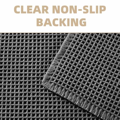 Upgraded Waffle Bath Mat Non Slip Super Absorbent Quick Dry Bath Mats for Bathroom Floor Washable Bathroom Mat Ultra Soft Boho Bathroom Rugs with Tassels Beside Tub, 18" x 30", Darkgrey by PADOOR - Image 4