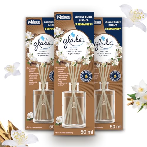Glade Raumduft Duftstäbchen Für Zuhause und das Badezimmer Mit natürlichen Ölen Sensual Sandalwood & Jasmine Hält 15 Wochen 3 x 50 ml