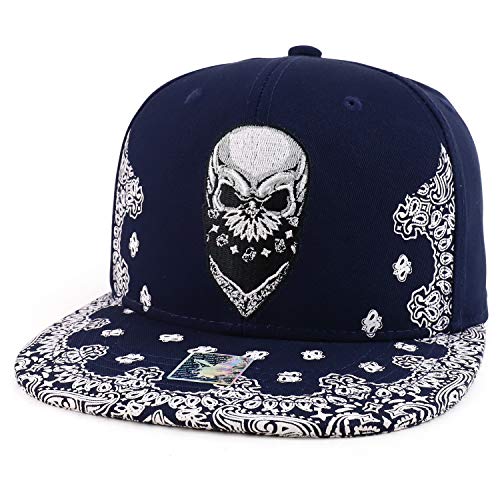 Image of Trendy Apparel Shop Skull Bandana Embroidered Paisley Print Flatbill Cap