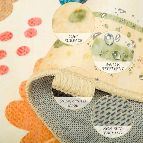 Floral 3x5 Area Rug Machine Washable Soft Print Boho Carpet Non Slip Doormat Low Pile Flower Area Rugs for Living Room Bedroom Nursery Kitchen Dining Room Indoor-Ivory/Yellow