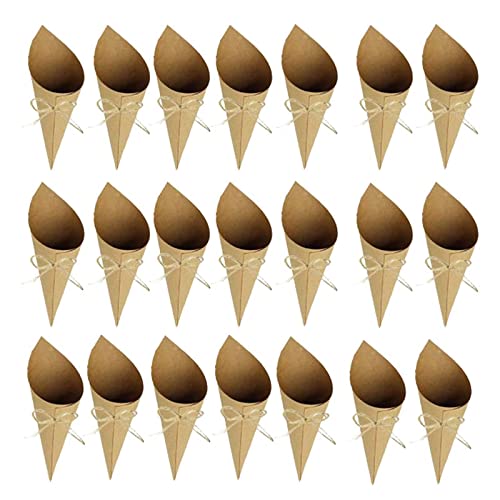 Airlxf 50PCS Kraft Paper Confetti Cones Brown Wedding Confetti Cones Vintage Kraft Paper Petal Cones with Hemp Ropes Tape (50)